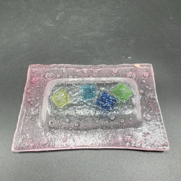 Vintage Hand Made Rectangular Trinket Dish Holder Container Plate Pink Bubbles - Picture 10 of 12